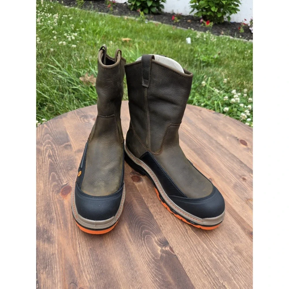 13EW Extra Wide-Wolverine Overpass CM Work Boots W10708 Brown Safety Toe Pull-on